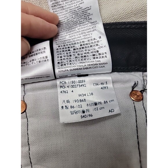 Levis 501 Jeans Mens 38x34 Straight Button Fly Black Cotton Mid Rise Distressed - Picture 13 of 16